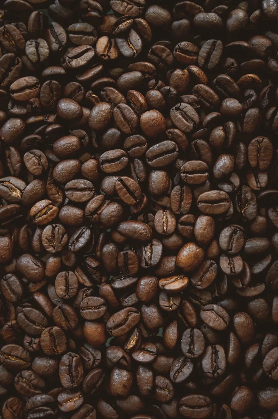 Close view of dark roasted coffee beans